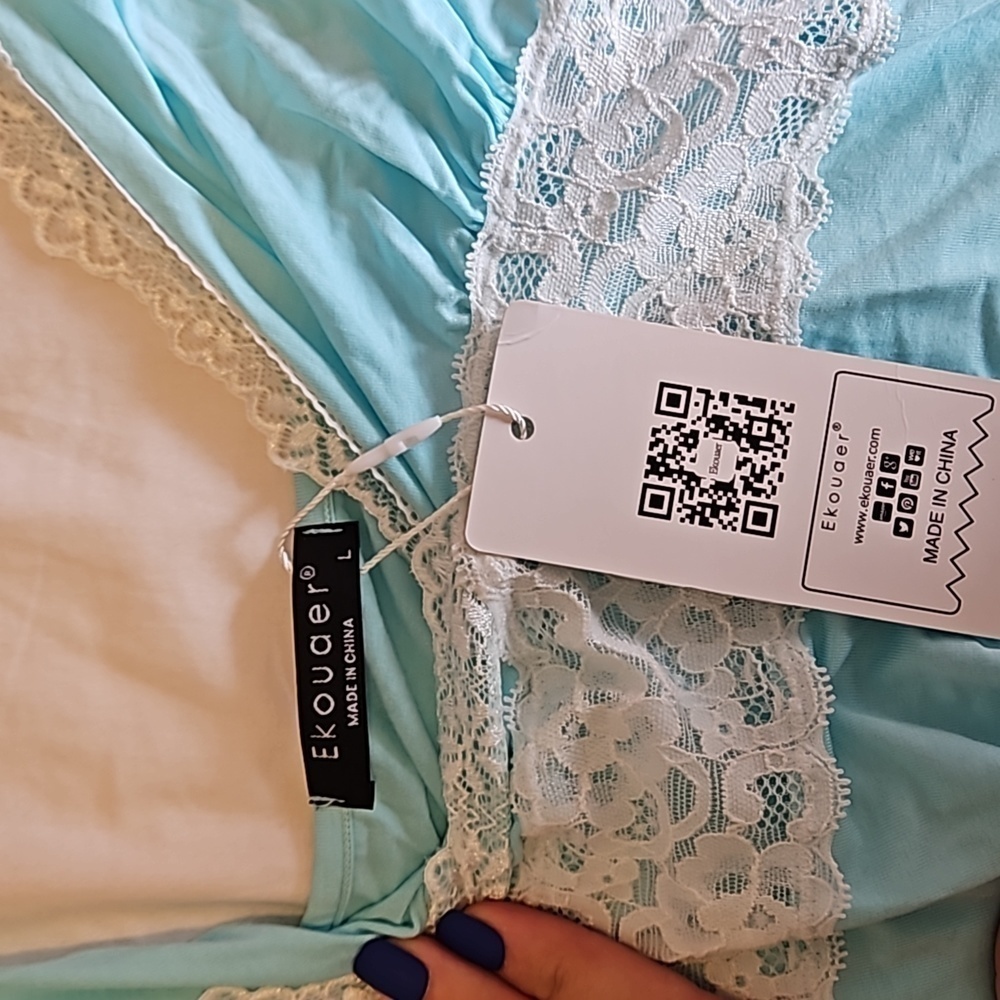 Light Blue Sleep Dress with Lace Size L - Picture 3 of 5